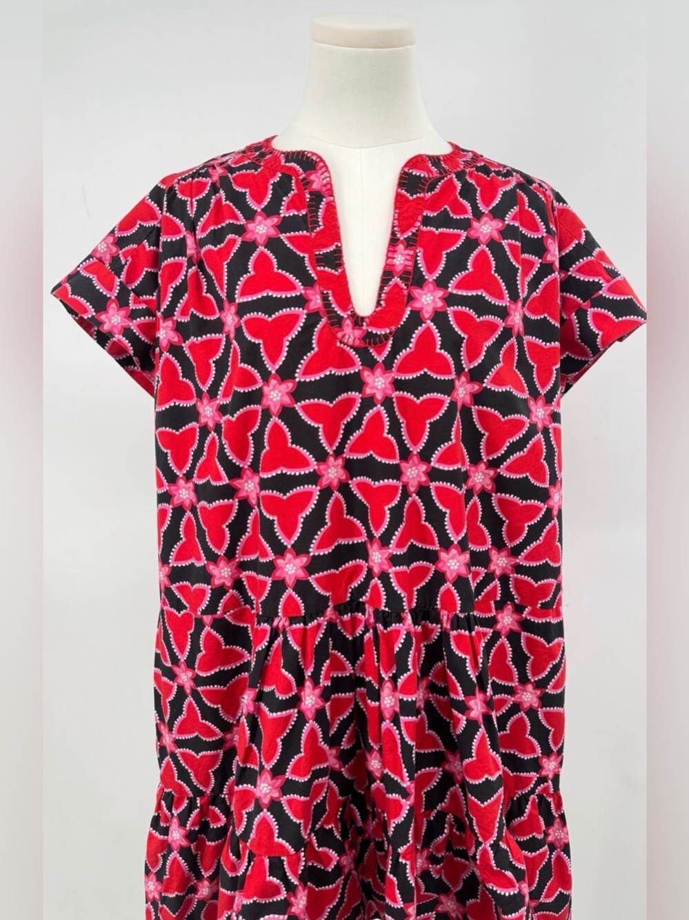 Saloni Ashley B Dress Chill Paw Paw Red Black Geometric Print Mini Ruffle 8